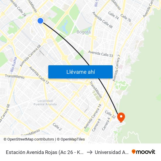 Estación Avenida Rojas (Ac 26 - Kr 69d Bis) (B) to Universidad América map