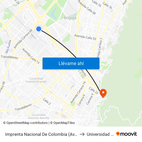 Imprenta Nacional De Colombia (Av. Esperanza - Kr 66) to Universidad América map