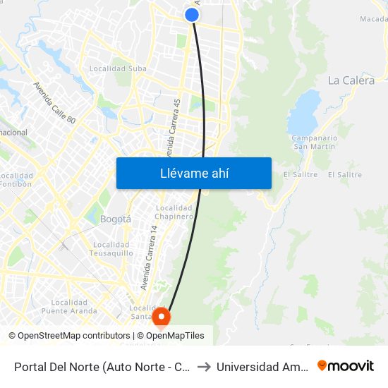 Portal Del Norte (Auto Norte - Cl 174a) to Universidad América map