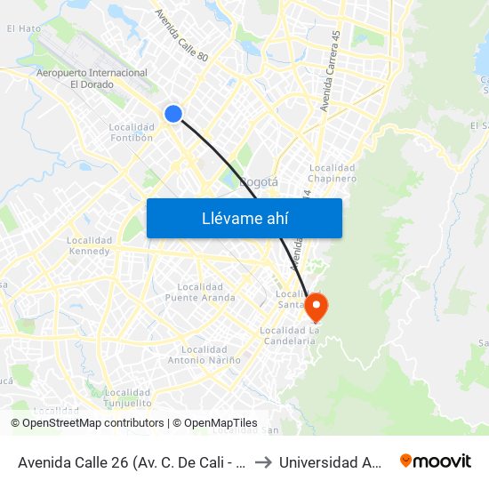 Avenida Calle 26 (Av. C. De Cali - Cl 51) (A) to Universidad América map