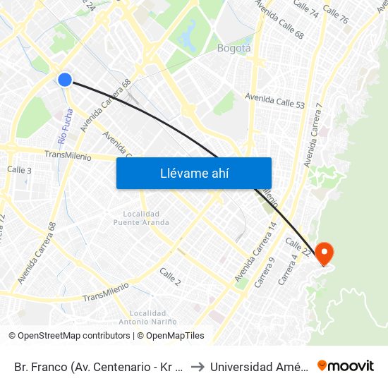 Br. Franco (Av. Centenario - Kr 69b) to Universidad América map