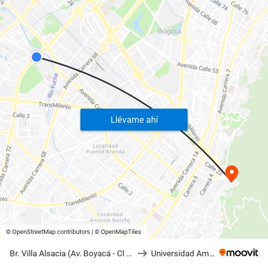 Br. Villa Alsacia (Av. Boyacá - Cl 12a) (A) to Universidad América map