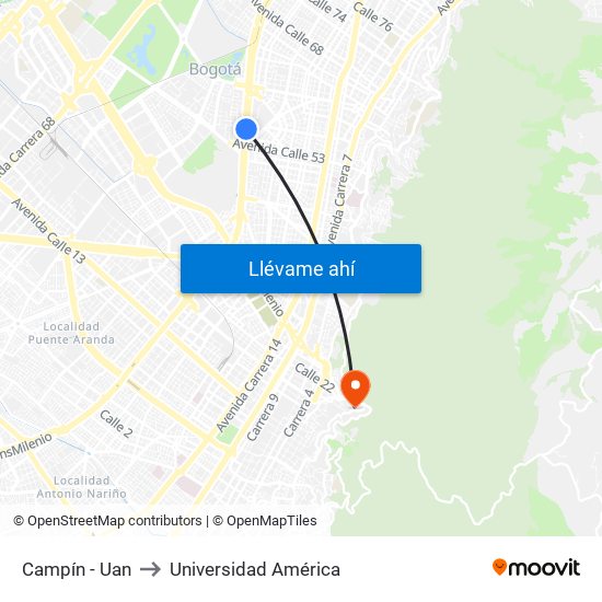 Campín - Uan to Universidad América map