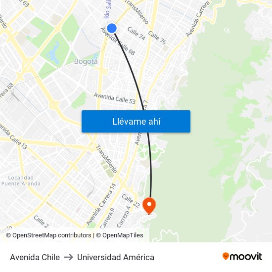 Avenida Chile to Universidad América map