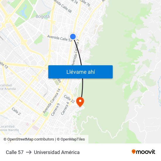 Calle 57 to Universidad América map