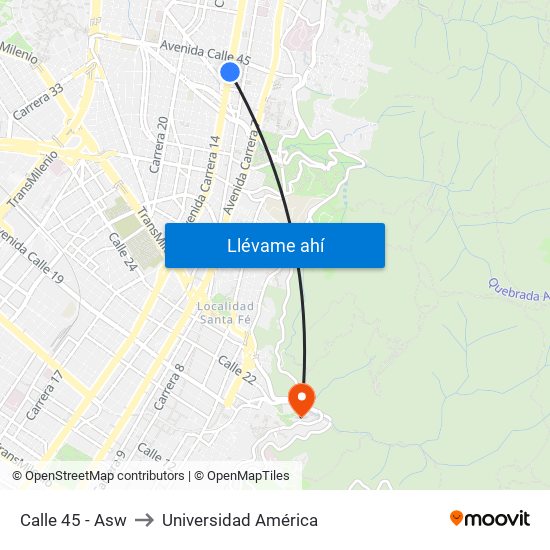 Calle 45 - Asw to Universidad América map