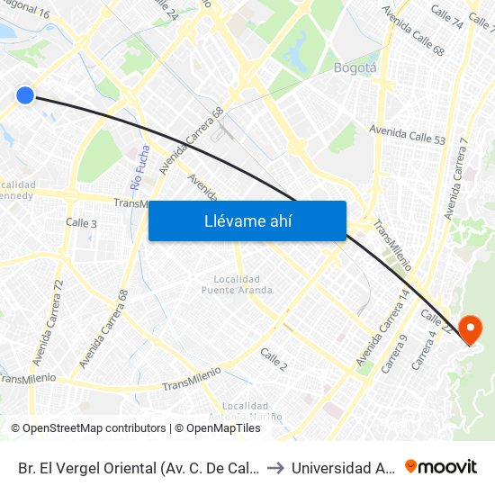 Br. El Vergel Oriental (Av. C. De Cali - Cl 10b) (A) to Universidad América map