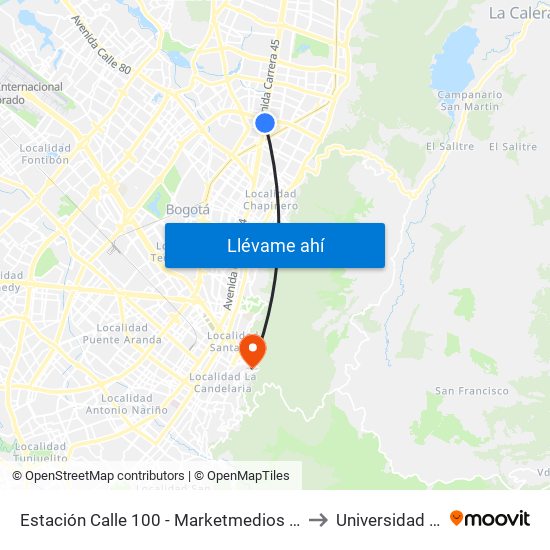 Estación Calle 100 - Marketmedios (Auto Norte - Cl 98) to Universidad América map