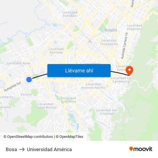 Bosa to Universidad América map