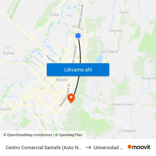 Centro Comercial Santafé (Auto Norte - Cl 187) (B) to Universidad América map
