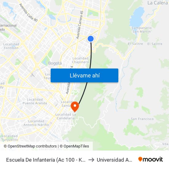 Escuela De Infantería (Ac 100 - Kr 11a) (B) to Universidad América map