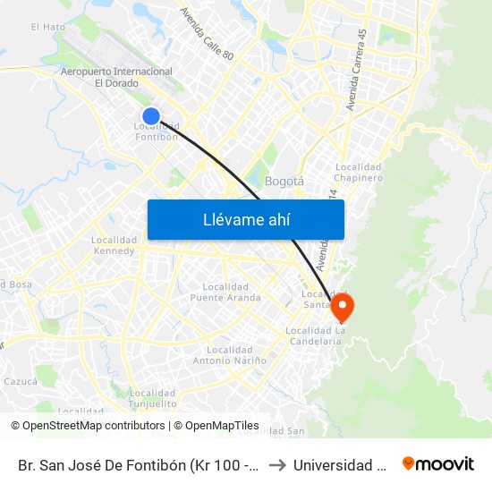 Br. San José De Fontibón (Kr 100 - Av. Esperanza) to Universidad América map