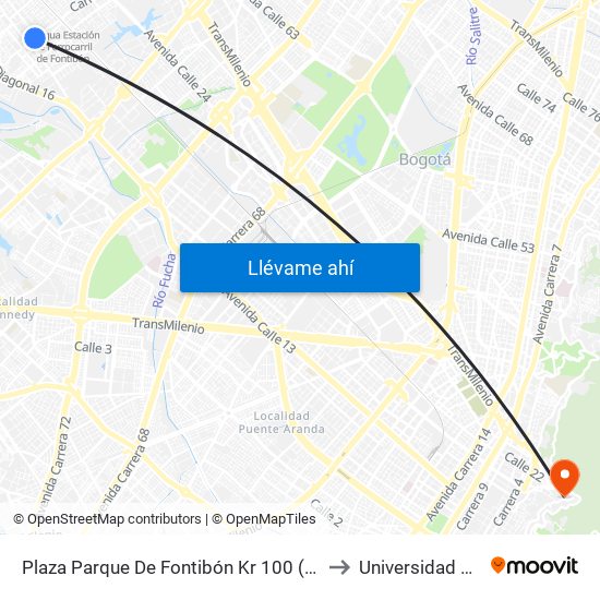 Plaza Parque De Fontibón Kr 100 (Kr 100 - Cl 17a) to Universidad América map
