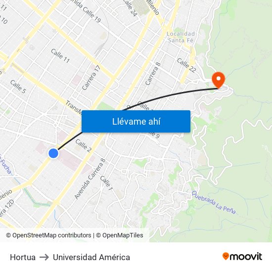 Hortua to Universidad América map