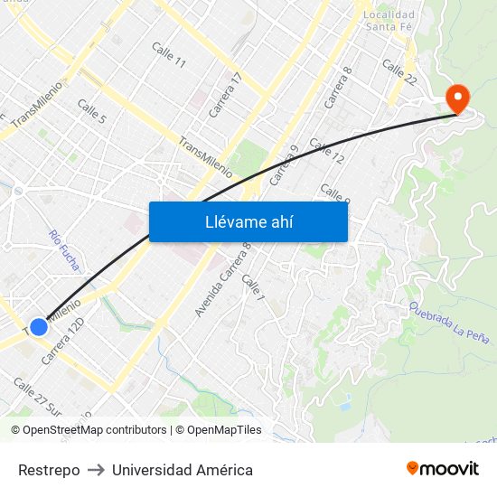 Restrepo to Universidad América map