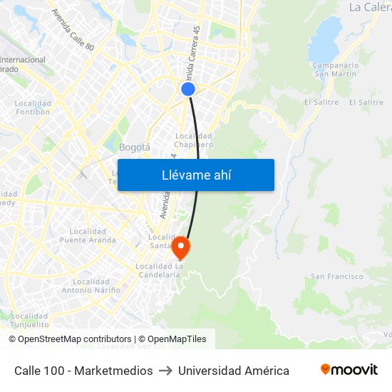 Calle 100 - Marketmedios to Universidad América map