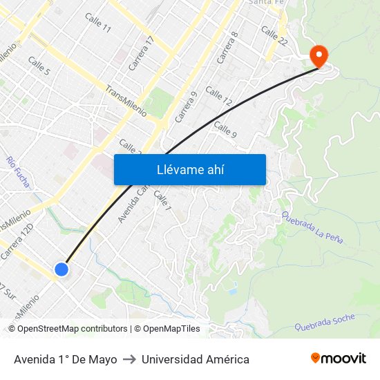 Avenida 1° De Mayo to Universidad América map