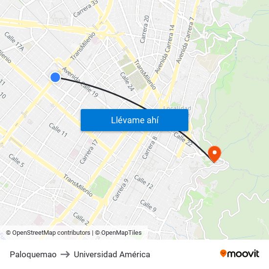 Paloquemao to Universidad América map