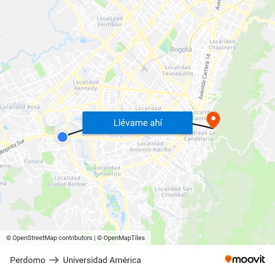 Perdomo to Universidad América map