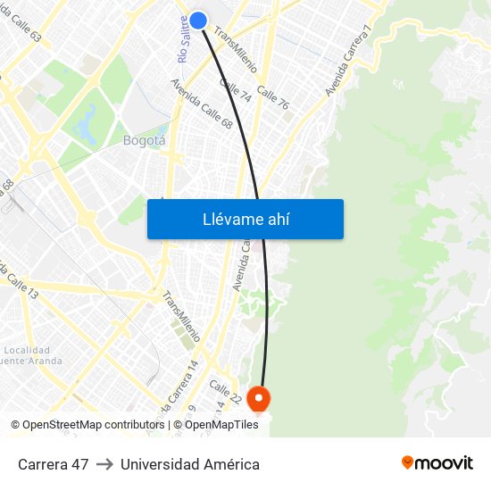 Carrera 47 to Universidad América map