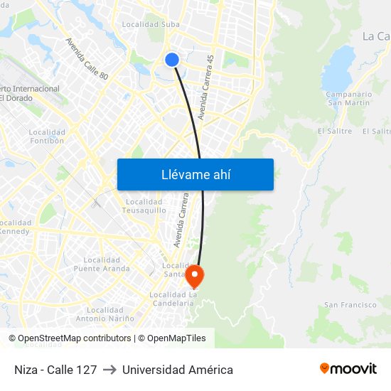 Niza - Calle 127 to Universidad América map