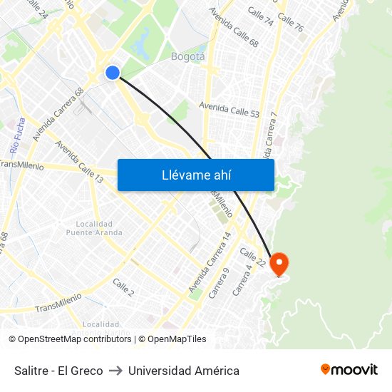 Salitre - El Greco to Universidad América map