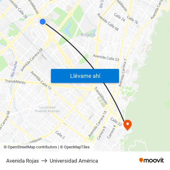 Avenida Rojas to Universidad América map