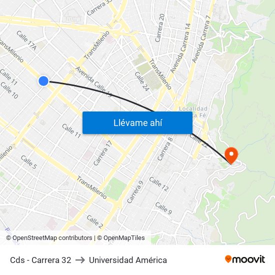 Cds - Carrera 32 to Universidad América map