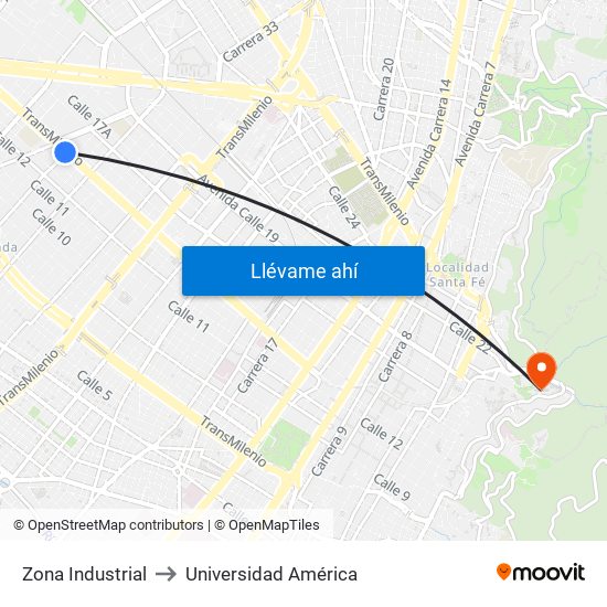 Zona Industrial to Universidad América map