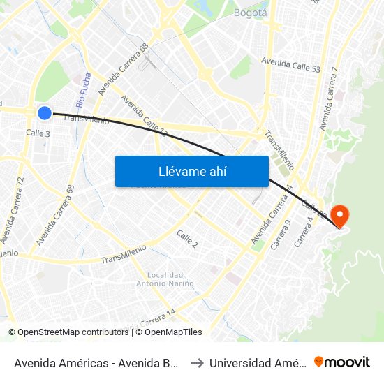 Avenida Américas - Avenida Boyacá to Universidad América map