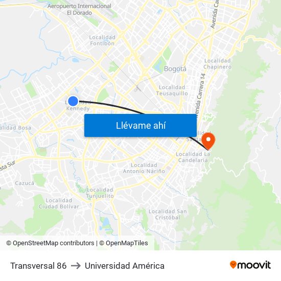 Transversal 86 to Universidad América map