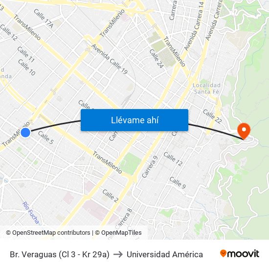 Br. Veraguas (Cl 3 - Kr 29a) to Universidad América map