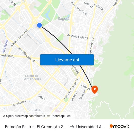 Estación Salitre - El Greco (Ac 26 - Ak 68) to Universidad América map