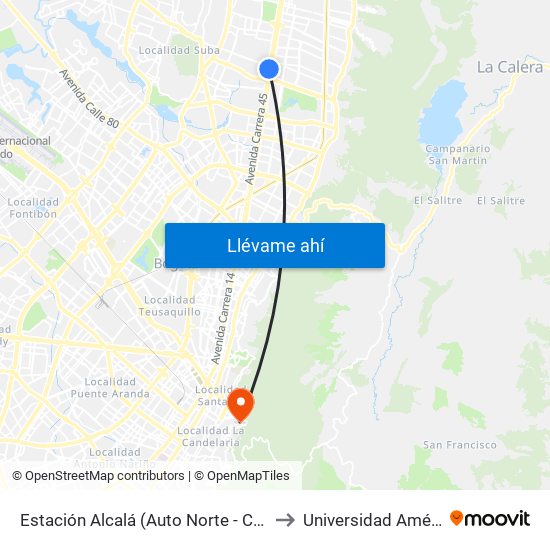 Estación Alcalá (Auto Norte - Cl 136) to Universidad América map