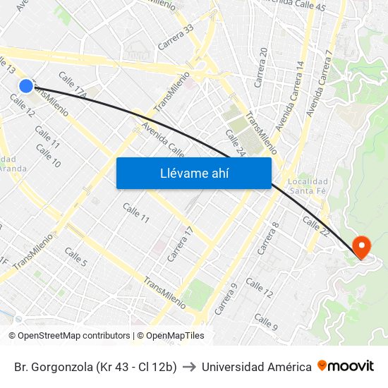 Br. Gorgonzola (Kr 43 - Cl 12b) to Universidad América map