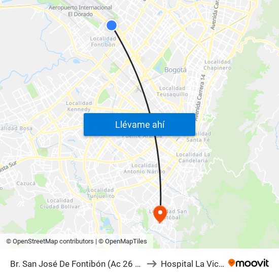 Br. San José De Fontibón (Ac 26 - Kr 96a) to Hospital La Victoria map