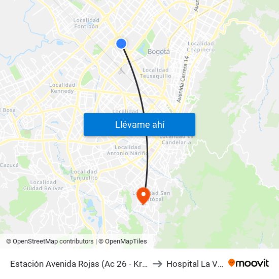 Estación Avenida Rojas (Ac 26 - Kr 69d Bis) (B) to Hospital La Victoria map