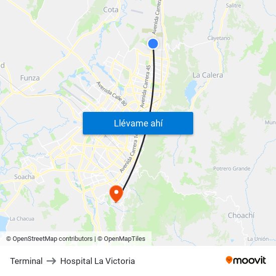 Terminal to Hospital La Victoria map