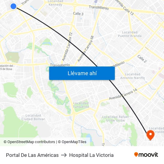 Portal De Las Américas to Hospital La Victoria map
