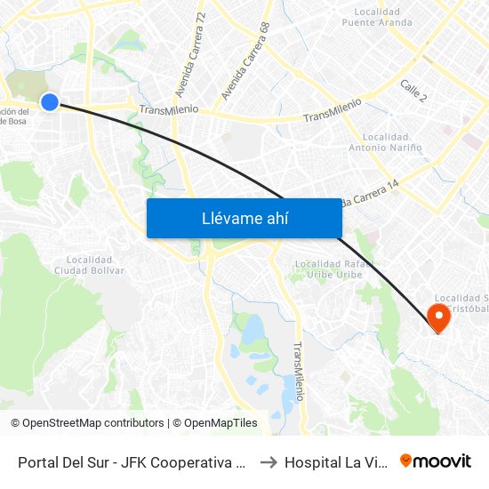 Portal Del Sur - JFK Cooperativa Financiera to Hospital La Victoria map