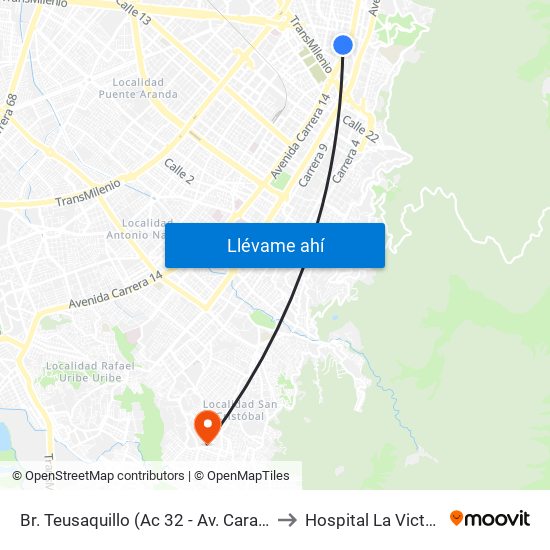 Br. Teusaquillo (Ac 32 - Av. Caracas) to Hospital La Victoria map