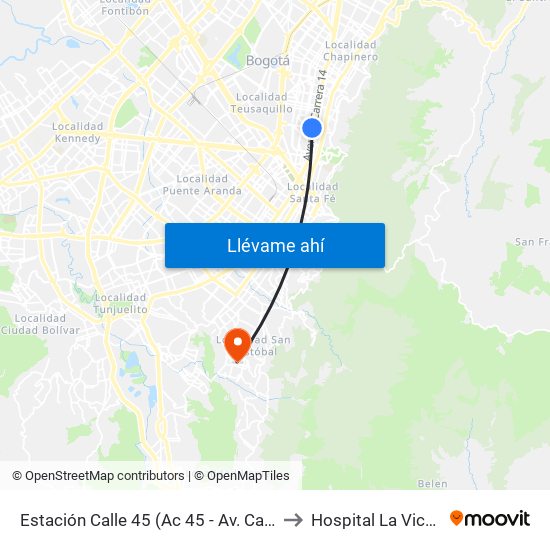 Estación Calle 45 (Ac 45 - Av. Caracas) to Hospital La Victoria map