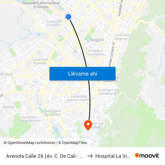 Avenida Calle 26 (Av. C. De Cali - Cl 51) (A) to Hospital La Victoria map