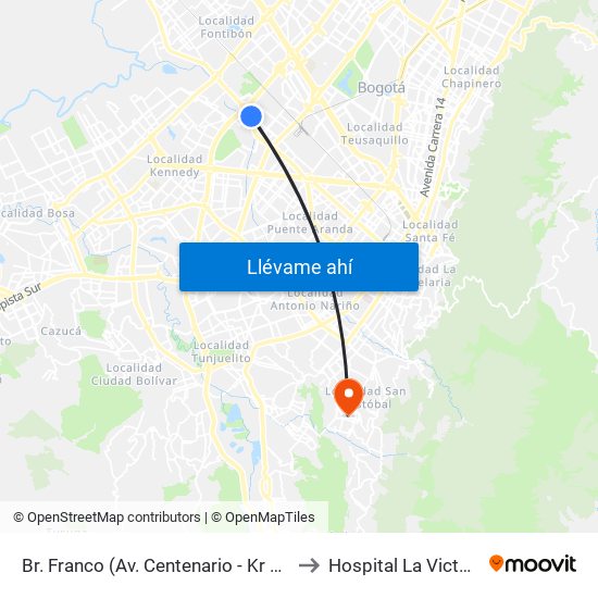 Br. Franco (Av. Centenario - Kr 69b) to Hospital La Victoria map