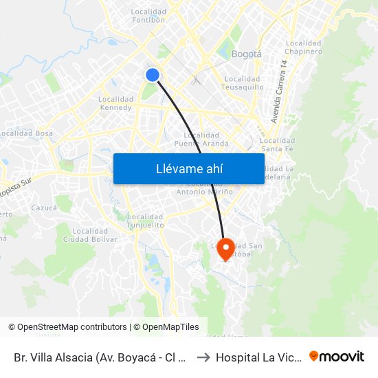 Br. Villa Alsacia (Av. Boyacá - Cl 12a) (A) to Hospital La Victoria map
