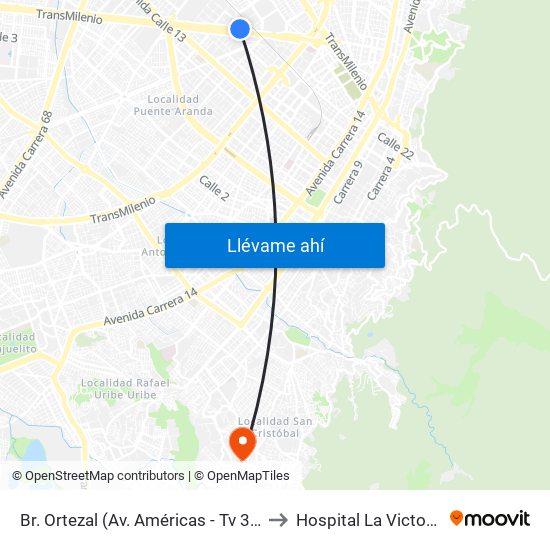 Br. Ortezal (Av. Américas - Tv 39) to Hospital La Victoria map