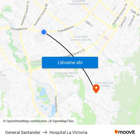 General Santander to Hospital La Victoria map
