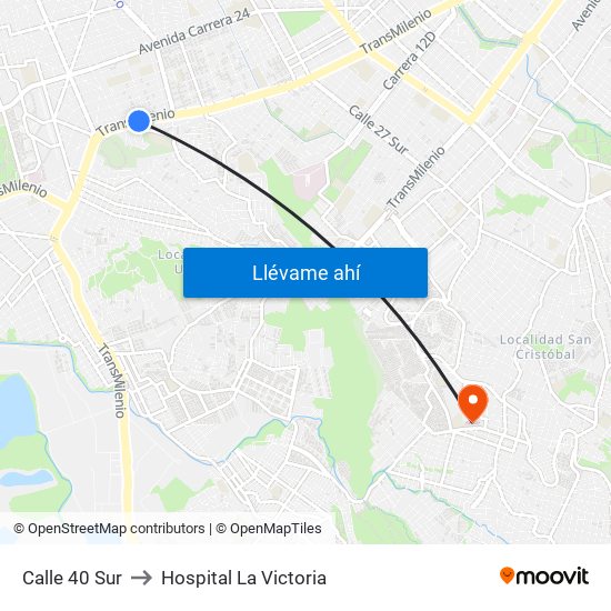 Calle 40 Sur to Hospital La Victoria map