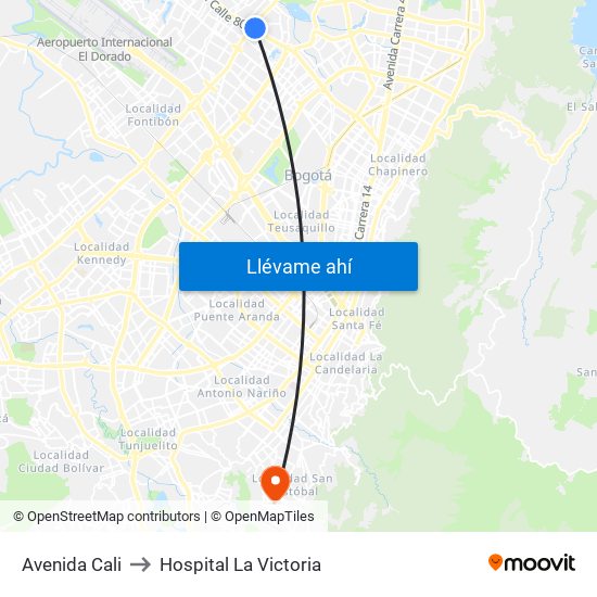 Avenida Cali to Hospital La Victoria map