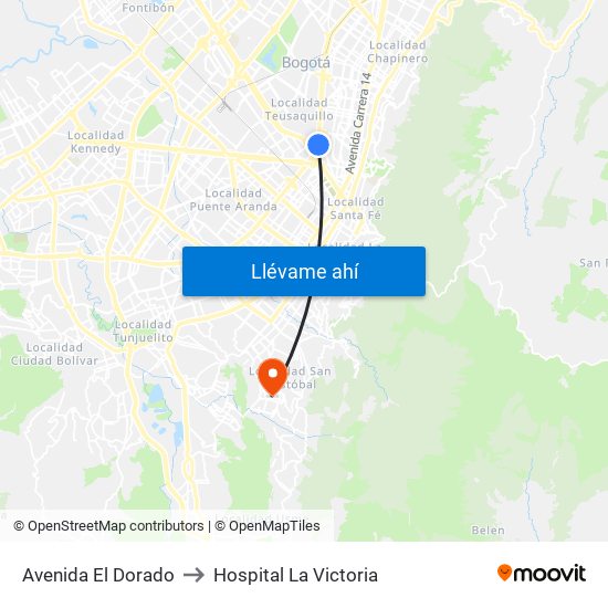 Avenida El Dorado to Hospital La Victoria map